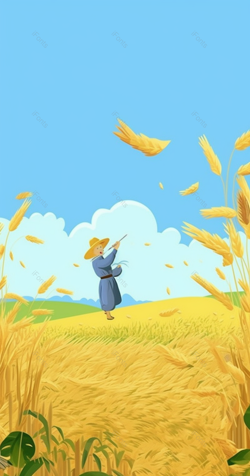 农民收割劳作蓝天秋季麦田稻谷麦穗丰收金色黄色插画,插画/手绘图,插画/手绘图库,插画/手绘图下载,插画/手绘